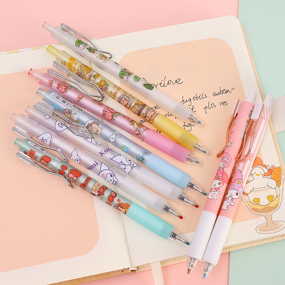 Kartun Lucu Kuromi Printing Press Pena Netral/Kait Logam Warna-Warni Tulisan Halus Bolpoin Alat Tulis
