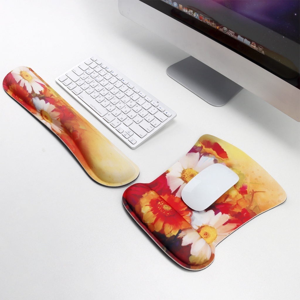 Karet Pergelangan Tangan Mouse Pad Permainan Penopang Pergelangan Tangan Karet Perlindungan Pergelangan Tangan Taman Cat Air Bunga Bulu Berwarna Gradasi Mulia Bubuk Biru Lily Rose Butterfly Mouse Pad