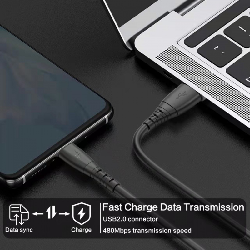 Kabel Karet Hitam Putih 1M fast charging Untuk Apple Android Kabel data fast charging