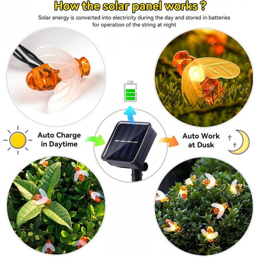 Finether Lampu Taman Hias Solar Sensor Cahaya Bentuk Lebah Waterproof - BE306