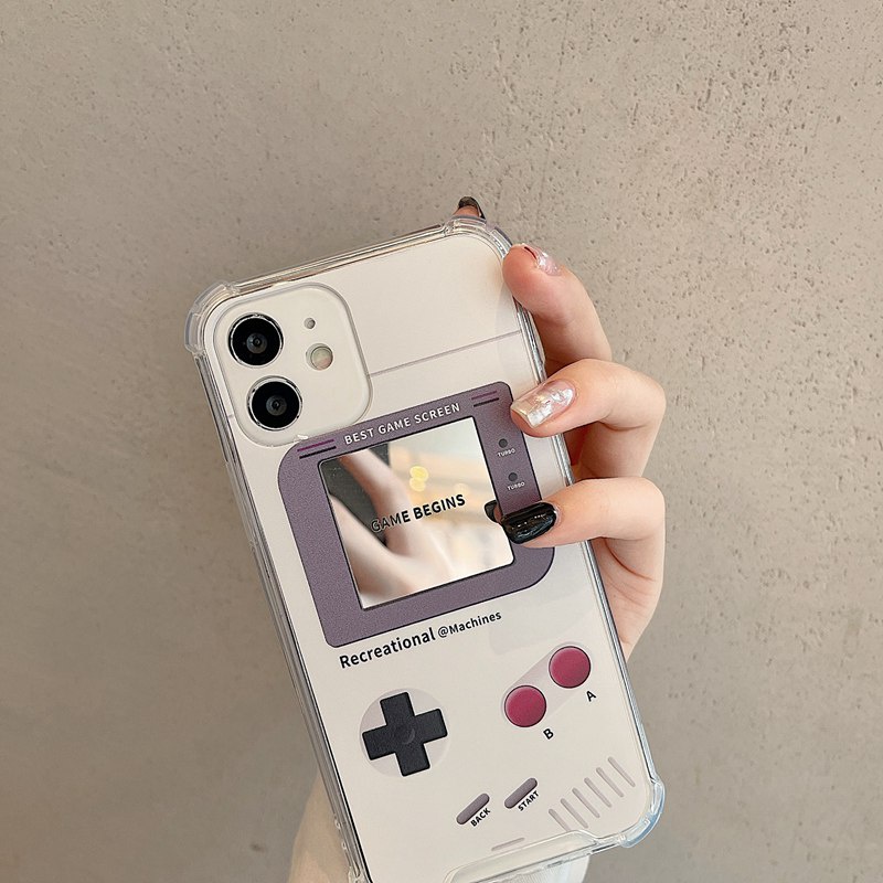 【Anti Fall Mirror】Pretty Silver Makeup Silicone Soft Case Iphone 6S 7 8 Plus X XR XS Max IPhone 11 12 13 14 Pro Max 14 Plus 7+ 8+ 12 13 mini for Women Girl Retro game console