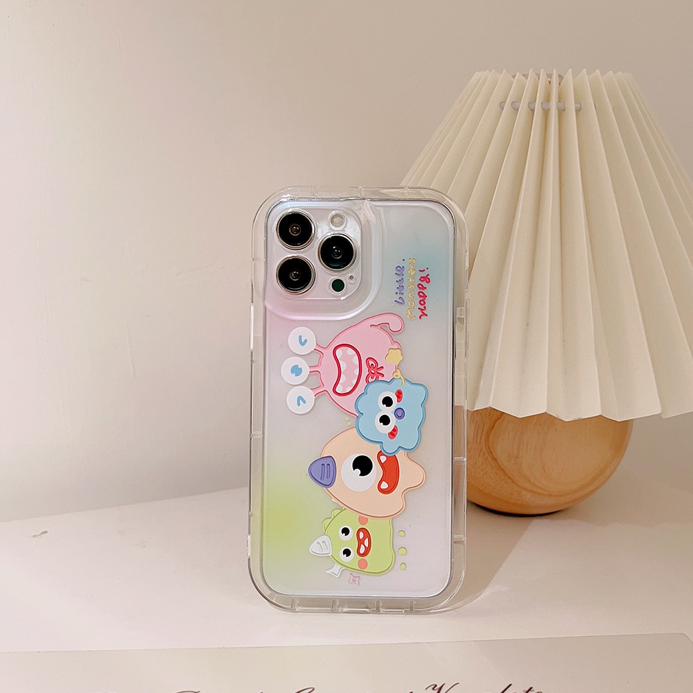 IPHONE Kartun Monster Kecil Lucu Warna Gradien Anti-Jatuh Transparan Casing Ponsel Cover Untuk Iphone11 12 13 14 PLUS PRO MAX