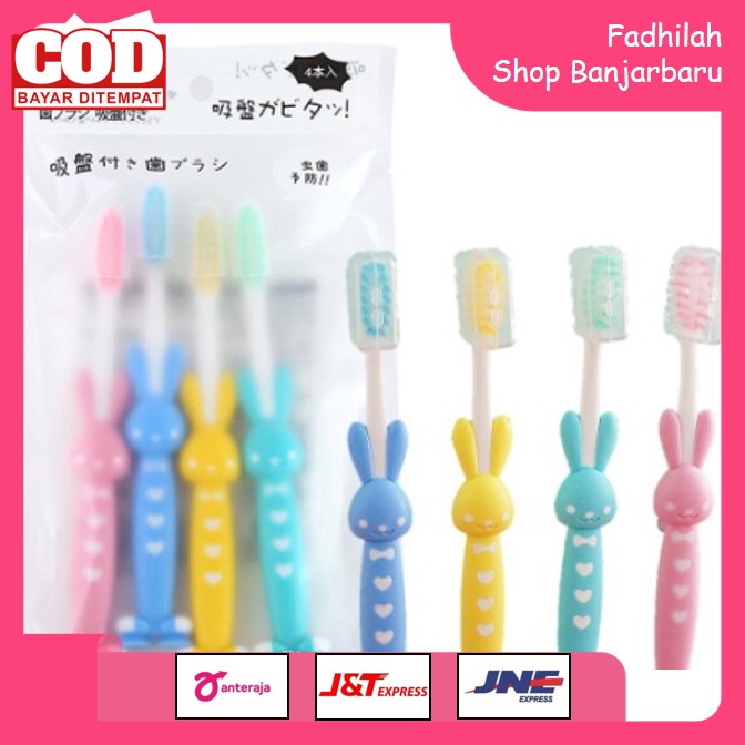 SIKAT GIGI ANAK 1 SET 4 PCS EXTRA SOFT TAVEL TOOTHBRUSH DOUBLE CARE SIKAT GIGI HALUS &amp; LEMBUT KARAKTER BERUANG IMPORT MURAH | FADHILAH SHOP BJB