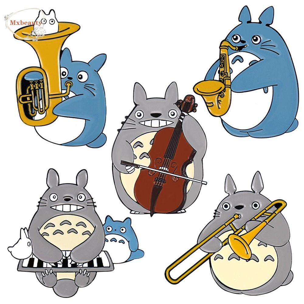 Mxbeauty Totoro Orchestra Bros Sweater Aksesoris Kartun Kasual Piano Cello Gadis Hadiah Saxophone Alloy Lapel Pin Aksesori Pakaian