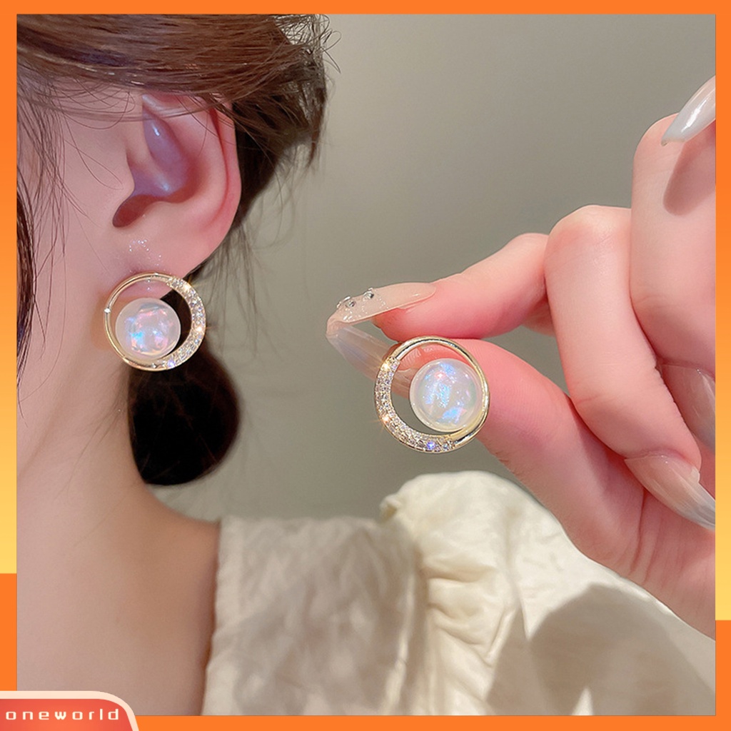 [EONE] 1pasang Anting Hoop Glitter Bulat Telinga Dekorasi Temperamen Elegan Mutiara Imitasi Berlian Imitasi Ear Studs Untuk Perjamuan