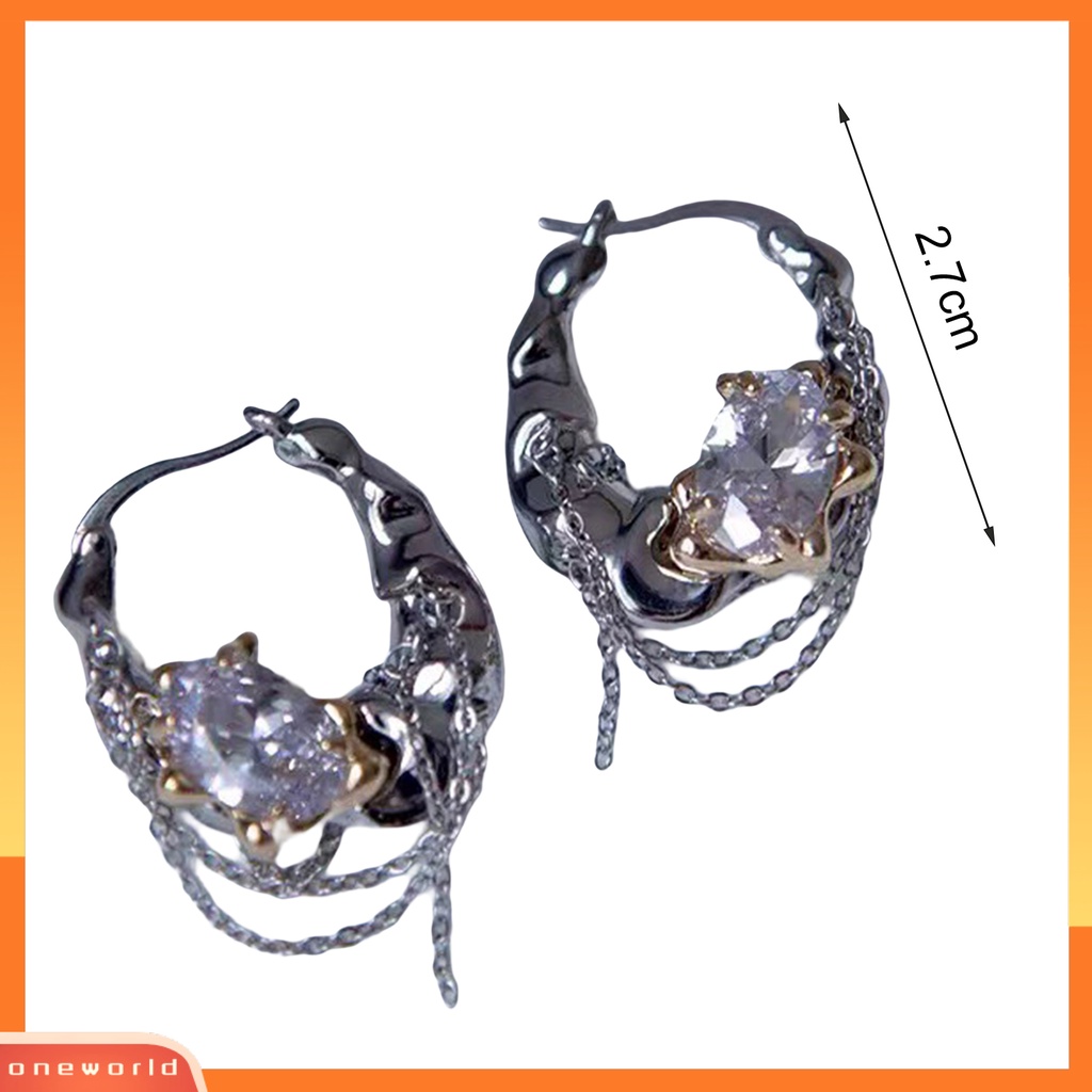 [EONE] 1pasang Wanita Anting Bersinar Berlian Imitasi Rantai Pesona Wanita Fashion Hoop Earrings Perhiasan Gadis Hadiah