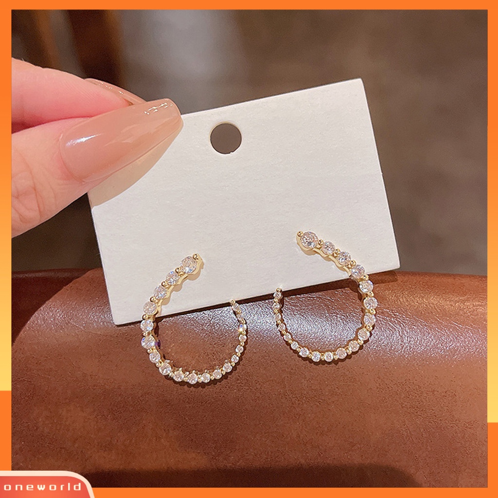 [EONE] 1pasang Anting Pejantan Berbentuk C Geometris Minimalis Elegan Mewah Berkilau Berlian Imitasi Wanita Open Hoop Earrings Fashion Jewelry