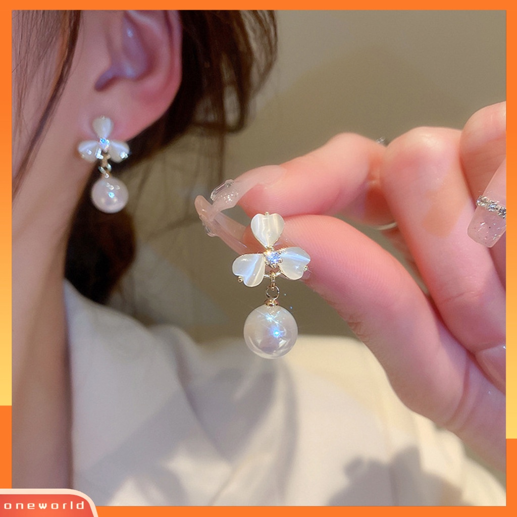 [EONE] 1pasang Anting Stud Dainty Elegan Temperamen Gaya Perancis Mutiara Imitasi Opal Bunga Wanita Drop Earrings Perhiasan Aksesoris