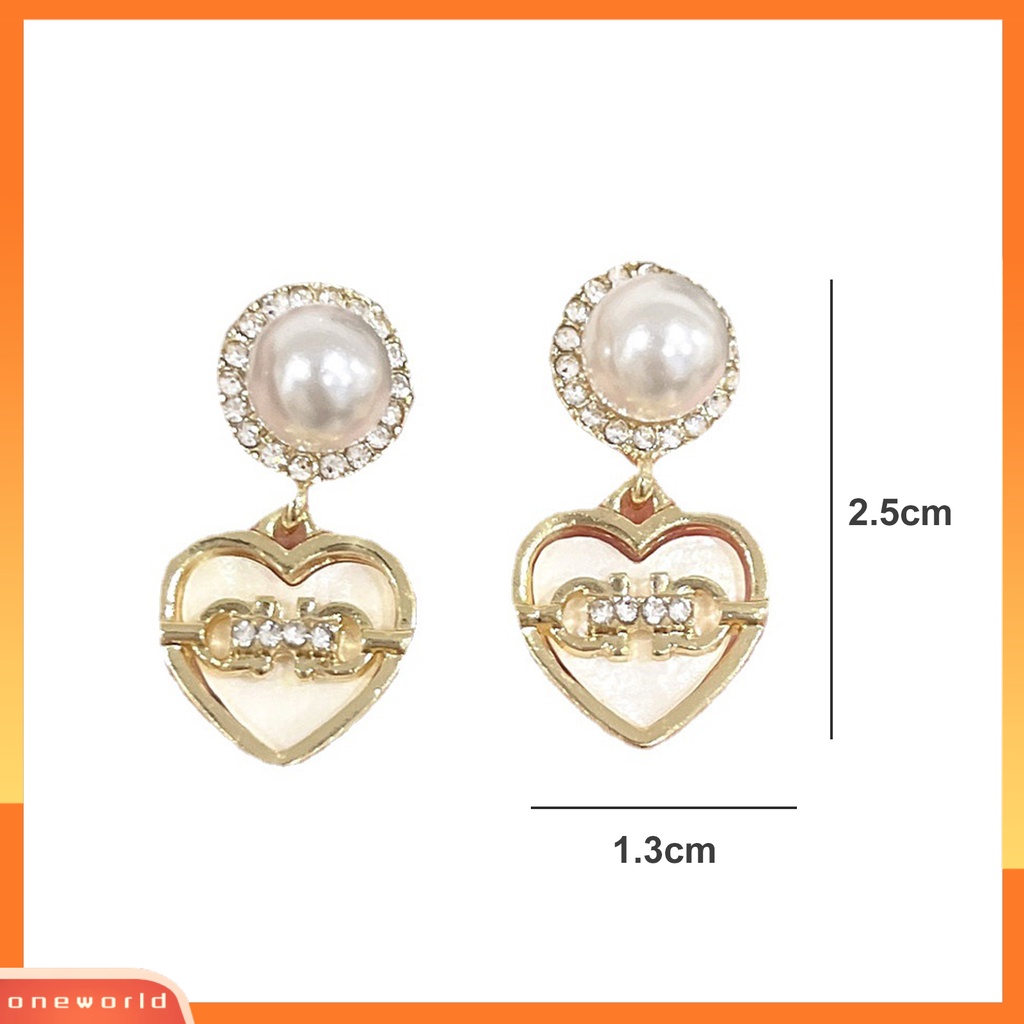 [EONE] 1pasang Ear Studs Love Heart Shiny Rhinestone Mewah Elegan Kecil High Gloss Mutiara Imitasi Wanita Anting Perhiasan Aksesoris