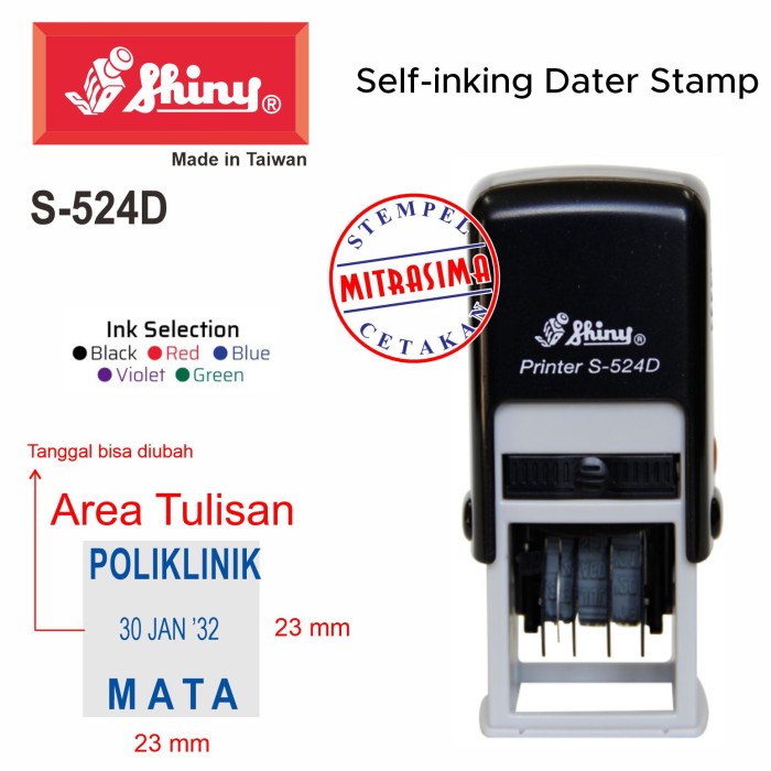 

Stempel Shiny S-524D ( S524D bujursangkar dengan tanggal Tipe S 524D )