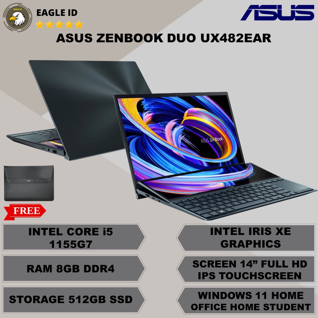 LAPTOP TOUCHSCREEN ASUS ZENBOOK DUO UX482EAR INTEL CORE i5 1155G7 RAM 8GB SSD 512GB WINDOWS 11