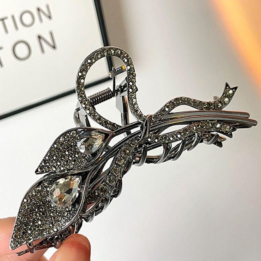 Mxbeauty Metal Hair Claw Hadiah Ulang Tahun Tanaman Dan Bunga Elegan Elemen Cakar Kepiting Berlian Bertatahkan Klip Rambut Bunga Mengkilap