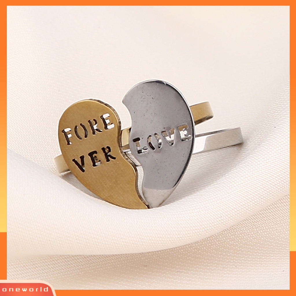 [EONE] 2pcs/set Fashion Cincin Paduan Indah Stackable Heart Decor Couple Ring Untuk Kehidupan Sehari-Hari