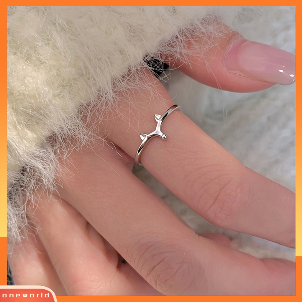 [EONE] Cincin Terbuka Geometris Electroplating Emas Putih Plating Hypoallergenic Desain Rubah Kecil Dress Up Perhiasan Wanita Lucu Hewan Jari Cincin Untuk Pesta