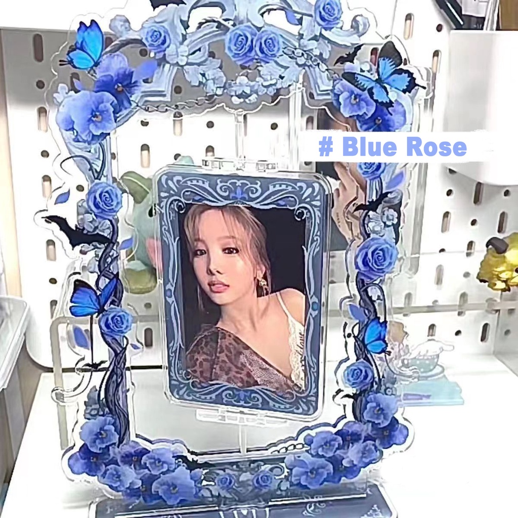 Romantic Blue Rose Bingkai Foto Akrilik 3inch Rotatable Card Holder Idol Photocard Desktop Display Frame