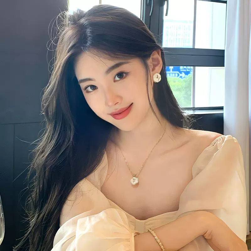 Roselife Vintage Rantai Twist Emas Bulat Drop Rose Pendant Kalung Wanita Perempuan Elegan Gaya Retro Perancis Tulang Selangka Chain Necklaces Perhiasan Aksesoris