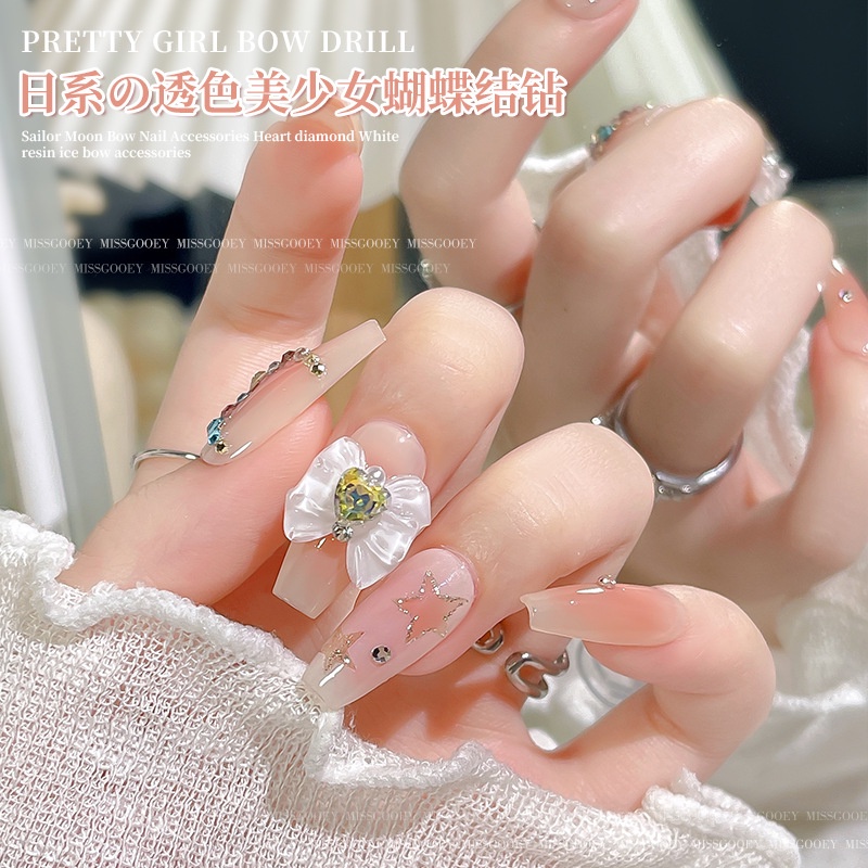 [Unggulan] Berlian Mengkilap Kuku Berlian Imitasi Aksesoris Kuku Perlengkapan Kuku DIY Kuku 3D Busur Kuku Pesona Busur Resin Nail Art Dekorasi 6warna Kristal Hati Ikatan Simpul Kuku Permata