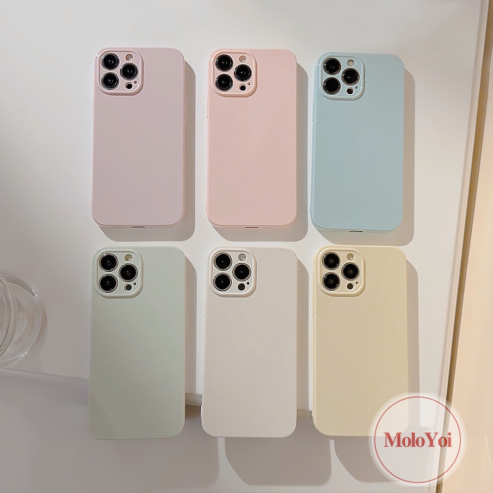 IPHONE Casing Ponsel Warna Permen Macaron Kompatibel Untuk Iphone11 14 13 12 Pro Max 7Plus 11 XR 8Plus X XS Max Shockproof Mewah Simple Solid Glossy Lembut Cover Pelindung Lensa Kamera