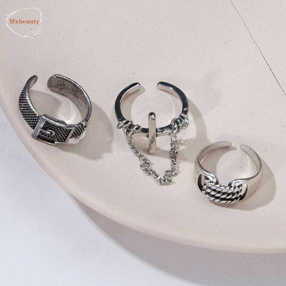 Mxbeauty Cincin Jari Punk Gothic Rantai Terbuka Rings Sabuk Gesper Midi Rings Perhiasan