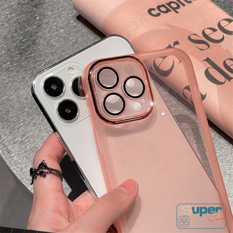 Plating Metal Len Pelindung Lensa Kamera Phone Case Kompatibel Untuk iPhone 7Plus XR 11 13 14 12 11 Pro Max 8Plus X XS Max 7 8 Plus Mewah Simple Shockproof Soft Back Cover Shell