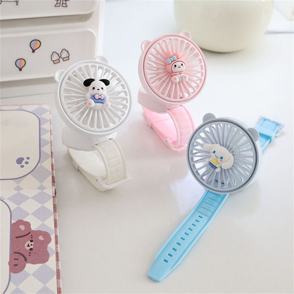 Fan Sanrio Kipas Jam Tangan Pergelangan Tangan Usb Gelang Pengisi Daya Kipas Kecil Cinnamoroll Melody Portabel Kipas Musim Panas Orisinalitas Hadiah Anak Perempuan