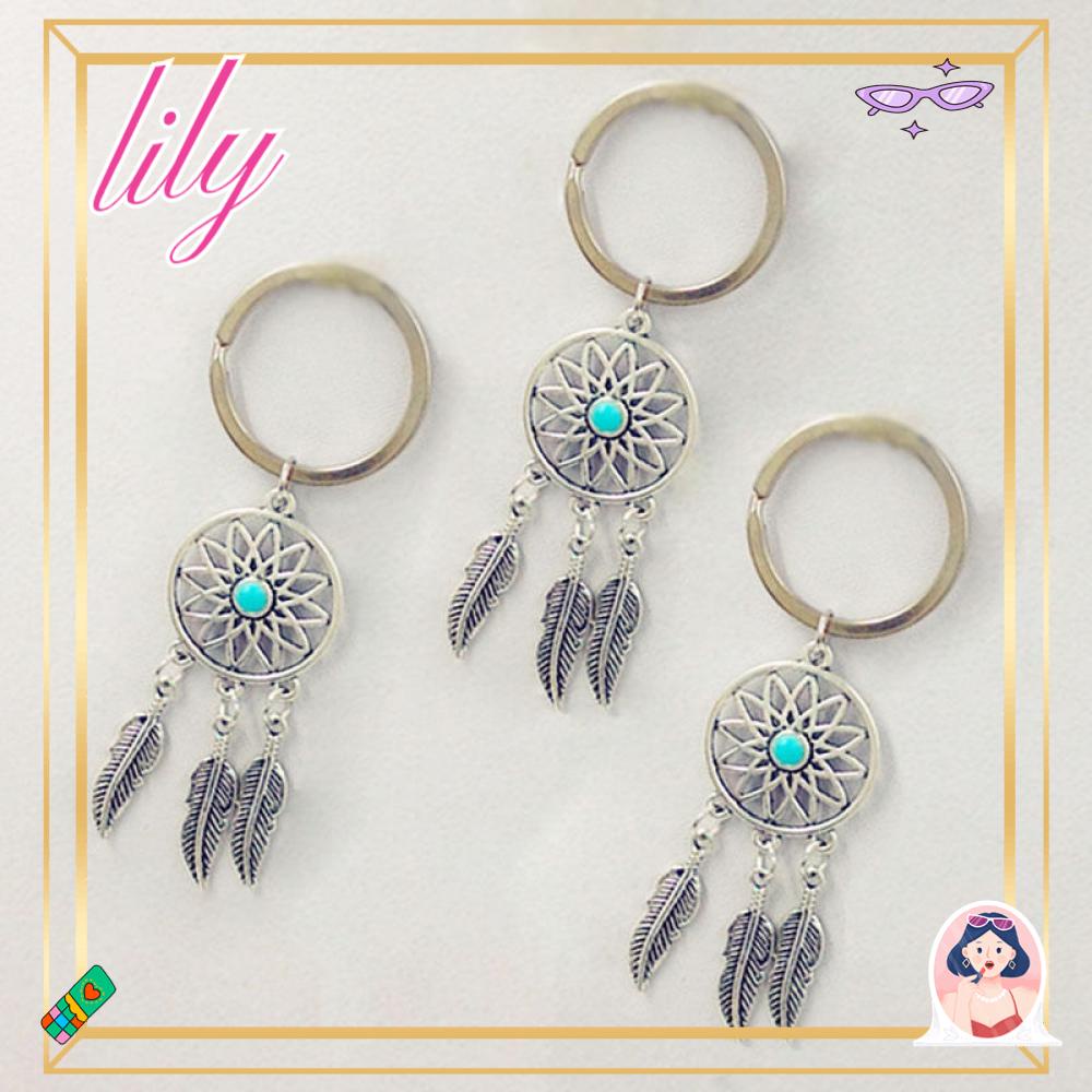 Lily Gantungan Kunci Ring Stylish Bohemia Bulu Alloy Liontin