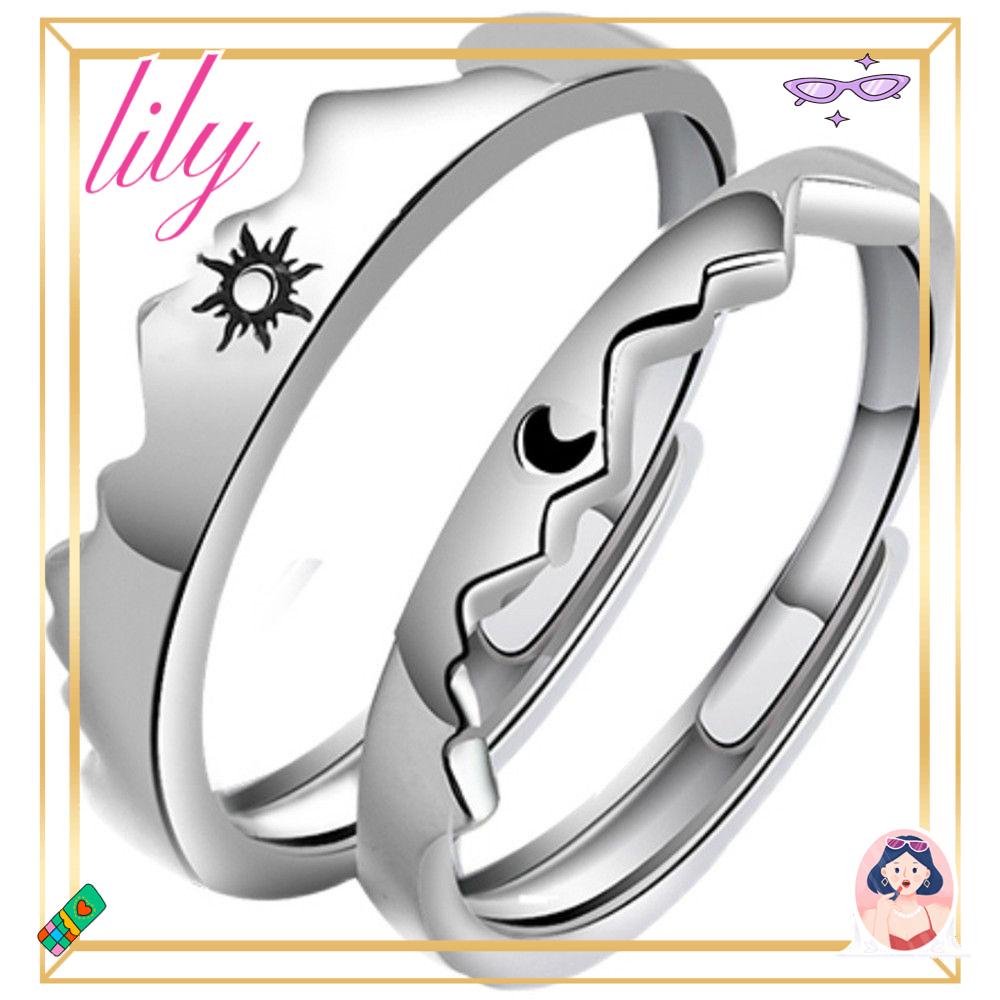 Lily Cincin Couple Hadiah Hari Valentine Enamel Matahari Bulan