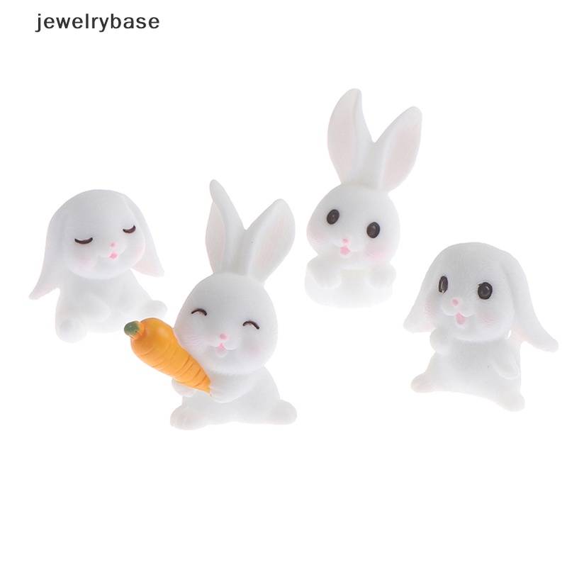 [jewelrybase] 4pcs Easter Rabbit Carrot Miniatur Dekorasi Taman Mini Bunny Paskah Cupcake Decor Butik