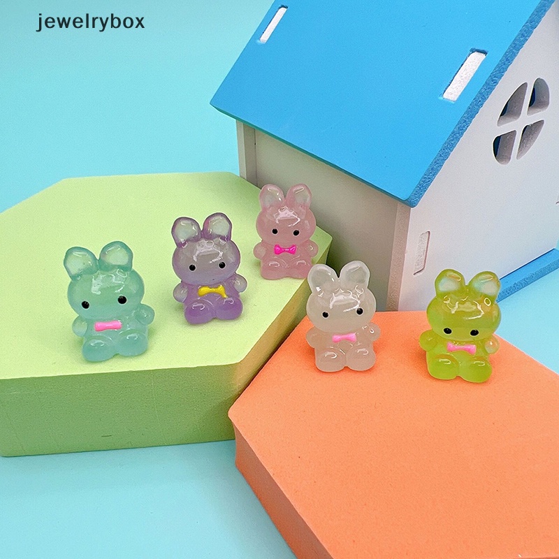 [jewelrybox] 5pcs Miniatur Bercahaya Kartun Kelinci Lucu Ornamen Resin Mobil Dekorasi Rumah Butik