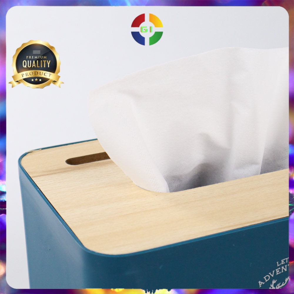 Kotak Tisu Kayu Tissue Box dengan Holder Smartphone Blue