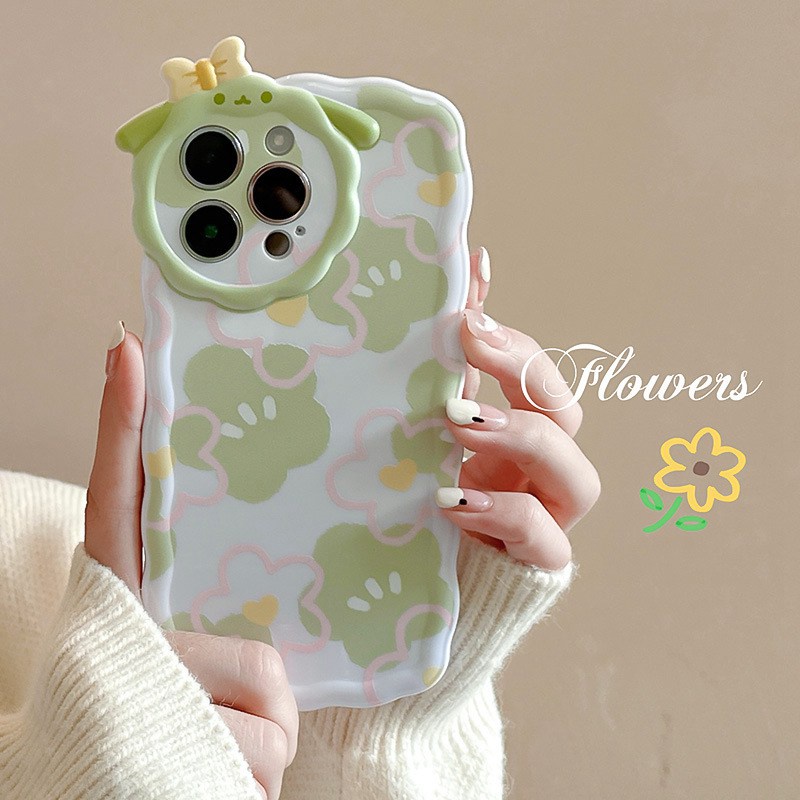 【Lamb Style】INS Green Flowers Soft TPU Case HP iP iPhone 11 12 13 14 Pro Max 7 8 + Plus SE 2020 X XS XR Max Girl Woman FTD Casing Apple