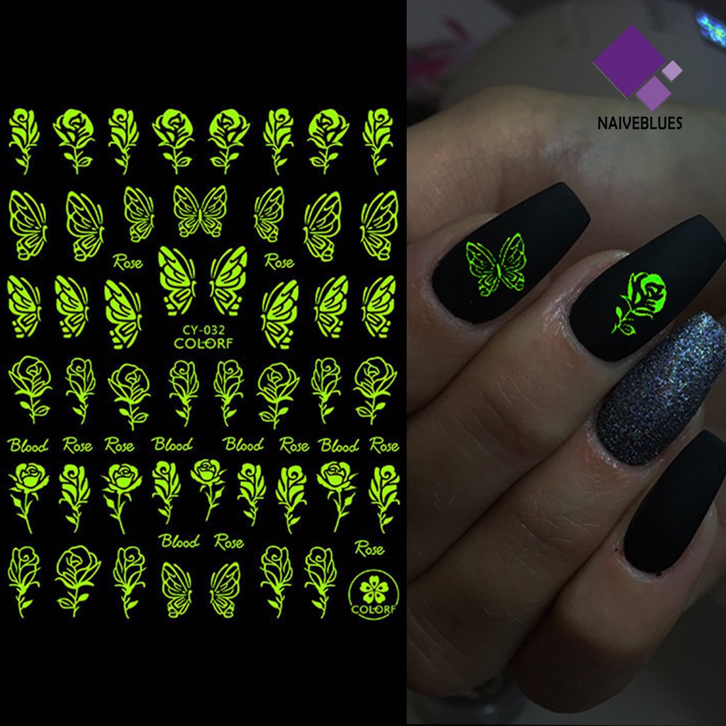 [naiveblues] 1lembar Stiker Kuku Indah Kertas Lengket Tinggi Luminous Glow Manicure Untuk Rumah