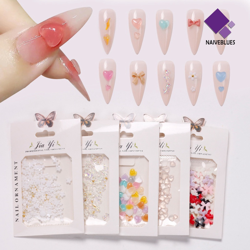 [naiveblues] 50pcs/tas Pesona Nail Art Removable Non-drop Tidak Luntur Anti Gores Stik Efek 3D Ornamen Kuku