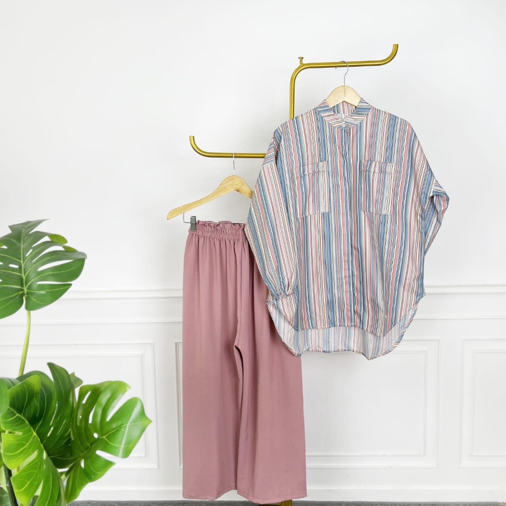 BEFAST - ZEC OOTD WANITA SETELAN UNA / One Set Sierra / Setelan Wanita Keluaran Terbaru / Fashion Kekinian Remaja ABG Trendy / Set Atasan Kemeja Lengan Panjang+Celana Kulot Panjang / Outfit Wanita Daily / Oneset Terlaris