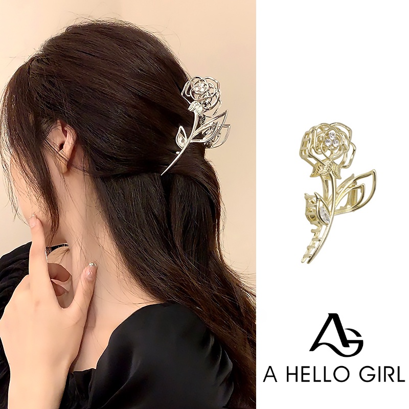 A HELLO GIRL Gaya Korea Mawar Mutiara Berlian925 Perak High-end Wanita Hiu Klip Rambut Klip