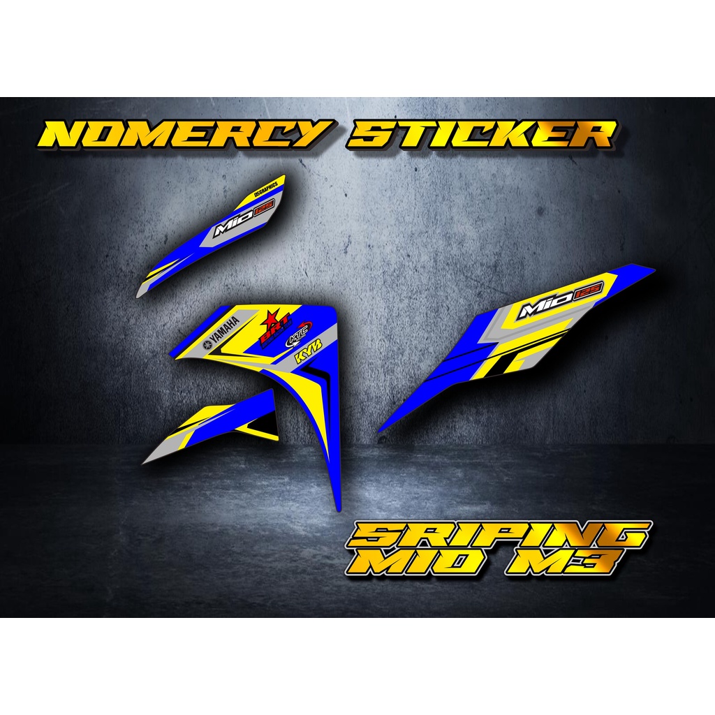 JUAL STICKER STICKER STRIPING VARIASI YAMAHA MIO M3 CUSTOM WARNA BIRU 1.8 NOMERCY STICKER