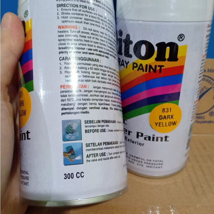 SOLID COLOURS DITON Spray Paint Acrylic Lacquer Paint Pilox Pilok Cat Semprot - 831 DARK YELLOW / KUNING TUA / KUNING GELAP (300cc / 300ml)