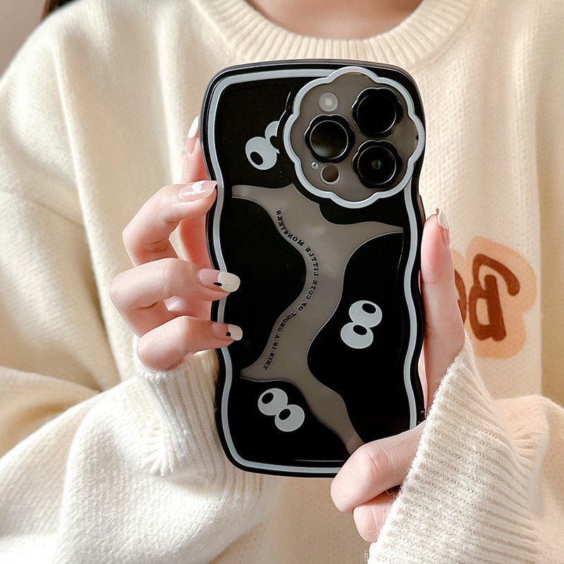 【Flower Camera】Black Little Monster Soft TPU Case HP iP iPhone 11 12 13 14 Pro Max 7 8 + Plus SE 2020 X XS XR Max Clear FTD Casing Apple