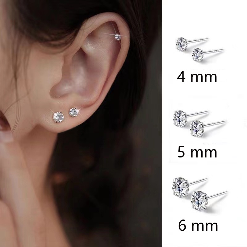 6pcs Anting Tusuk Berlian Imitasi Ukuran Campur Untuk Wanita Gadis Anting Kristal Set Hadiah Perhiasan Pesta Pernikahan