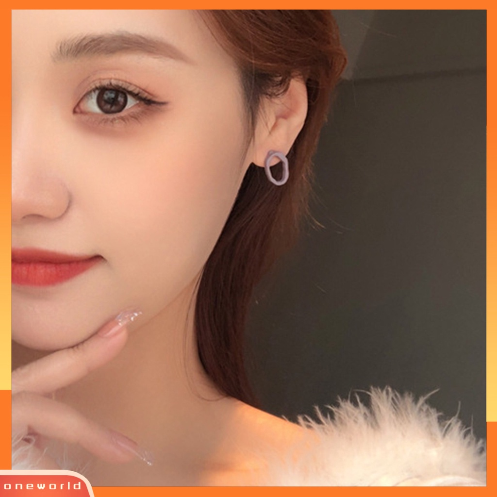 [EONE] 1pasang Ear Studs Geometric Irregular Personality Hollow Matte Hadiah Kecil Warna Kontras Wanita Anting Perhiasan Fashion