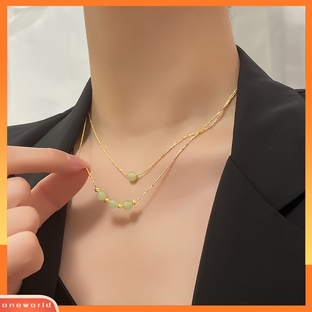 [EONE] Rantai Klavikula Vintage Geometris Imitasi Hetian Jade Adjustable Extension Chain Membawa Keberuntungan Hadiah Wanita Manik-Manik Liontin Kalung Pesona Perhiasan Untuk Pacaran