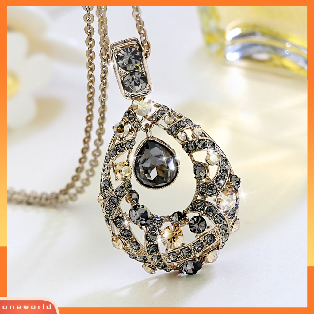 [EONE] Rantai Klavikula Bersinar Geometris Tetesan Air Berlian Imitasi Sweater Panjang Kalung Aksesoris Fashion