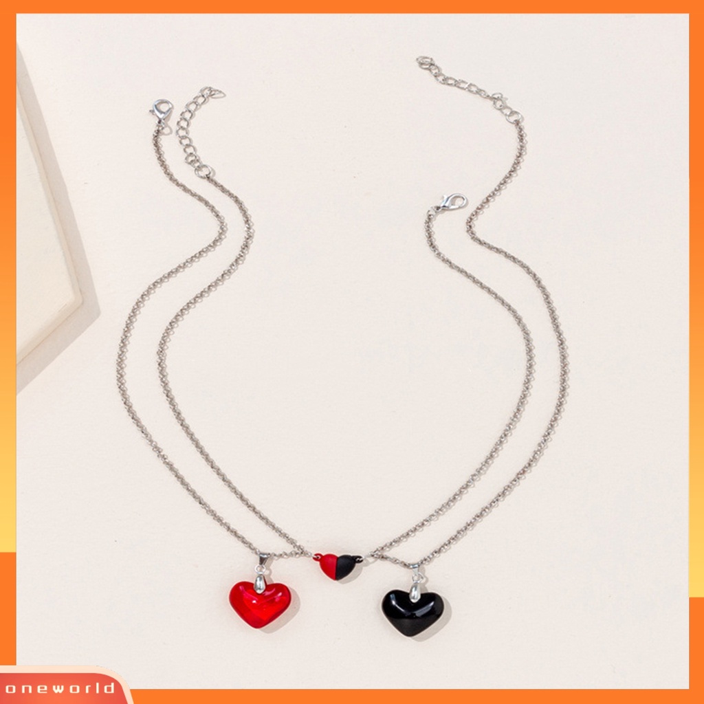 [EONE] 1pasang Kalung Couple ic Two-tone Slim Link Rantai Hypoallergenic Cinta Hati Batu Alam Liontin Kalung Perlengkapan Hari Valentine
