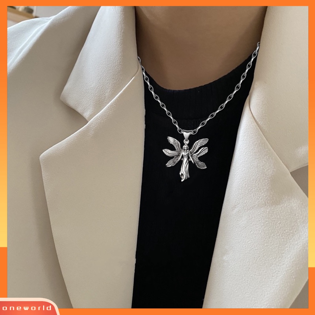 [EONE] Pria Wanita Kalung Gaya Hip Hop Retro Malaikat Liontin Tembaga Perhiasan Temperamen Dress-Up Warna Perak Sweater Kalung Perhiasan Unisex Aksesoris Hadiah Ulang Tahun