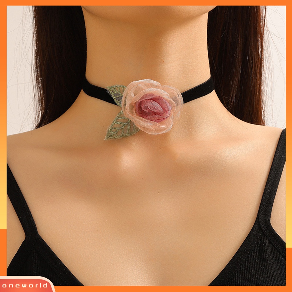 [EONE] Bunga Tipis Wanita Choker Retro Elegan Tali Hitam Daun Hijau Adjustable Wanita Kerah Kalung Perlengkapan Pesta