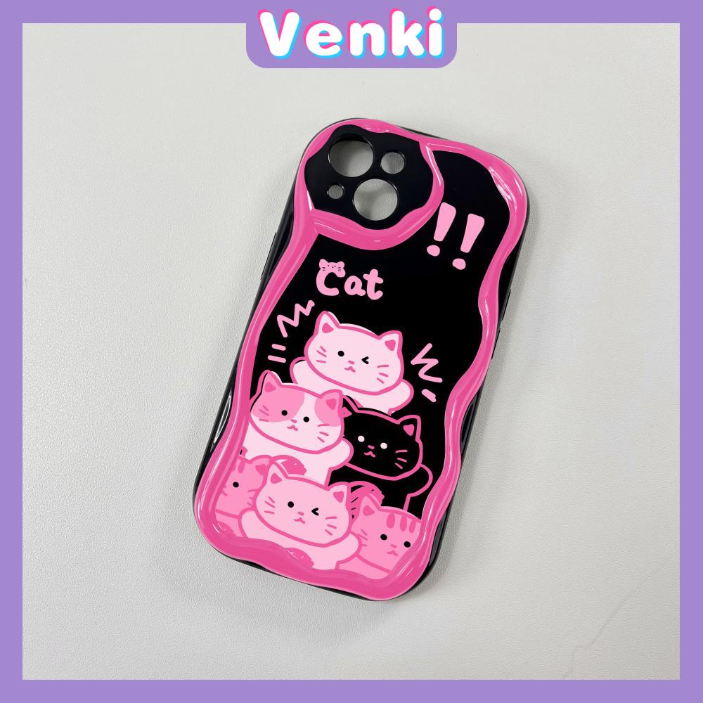 VENKI - For iPhone 11 iPhone Case 3D Curved Edge Wave Glossy Black TPU Airbag Shockproof Camera Cover Pink Cat Compatible with iPhone 14 13 Pro max 12 Pro Max xr xs max 7 8Plus