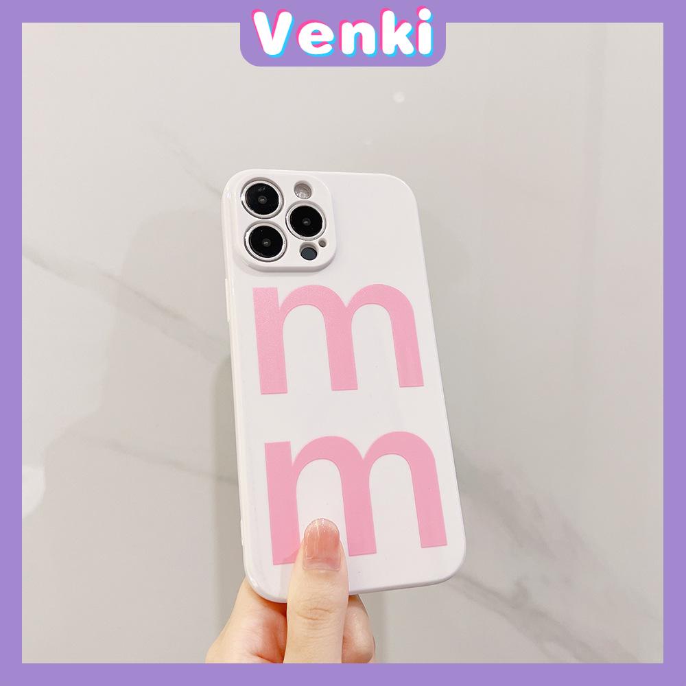 VENKI - For iPhone 11 iPhone Case Film TPU Soft Case White Glossy Simple Pink Letters Camera Protection Shockproof Compatible with iPhone 14 13 Pro max 12 Pro Max xr xs max 7 8Plus