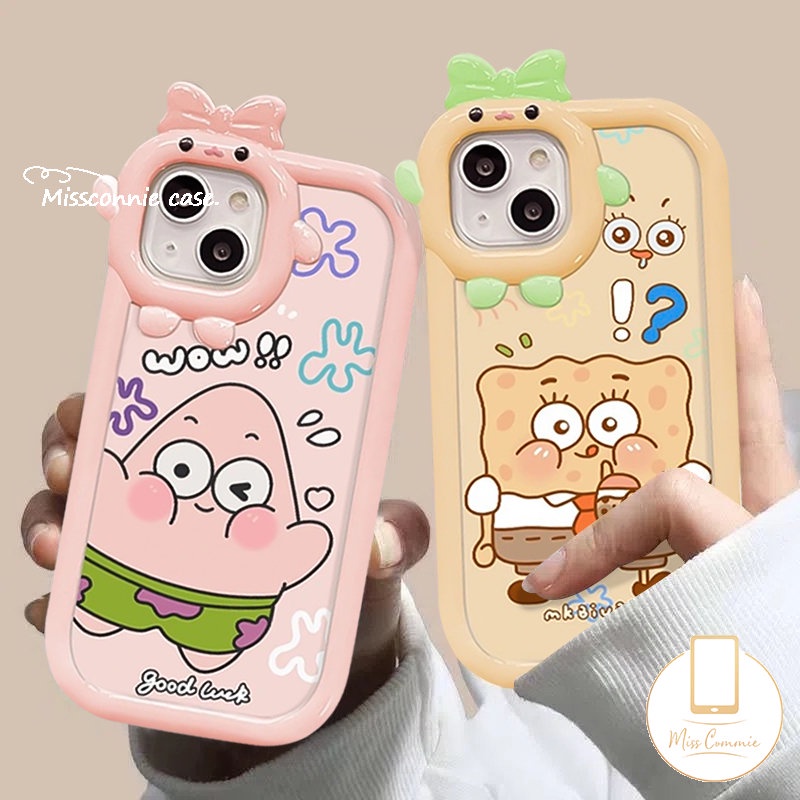 IPHONE Case Patrick Star Kartun SpongeBob Lucu Kompatibel Untuk Iphone11 14 13 12 Pro Max X XR 7Plus XS Max8 7 6s 6 Plus SE 2020 3D Ikatan Simpul Little Monster Lens Soft Tpu Couples Cover