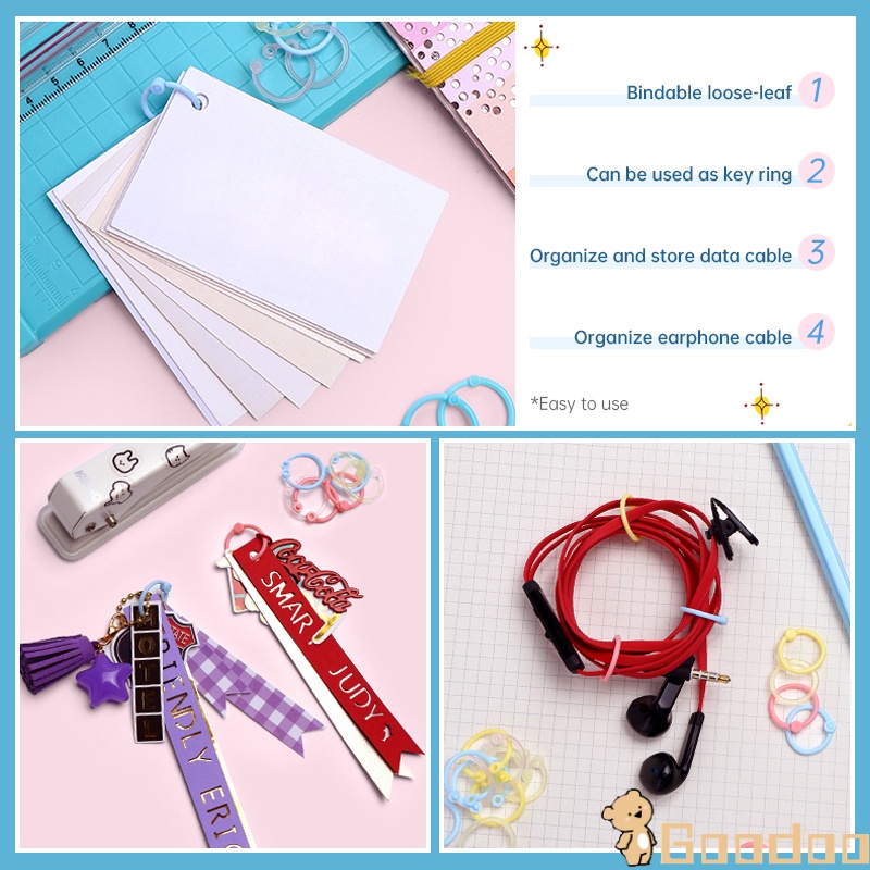 32Pcs/Set Ring Binder Loose Leaf Bahan Plastik Macaron Warna Ring Binder Tanpa Melubangi Buku Album Gantungan Kunci-Go