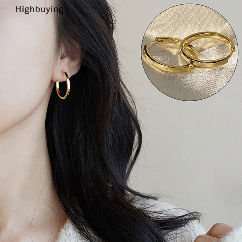 Hbid 1pasang Mode Baru Sederhana Besar Bulat Hoop Anting Untuk Wanita Lingkaran Gadis Berlian Imitasi Mengkilap Halus Perhiasan Pernikahan Hadiah Glory